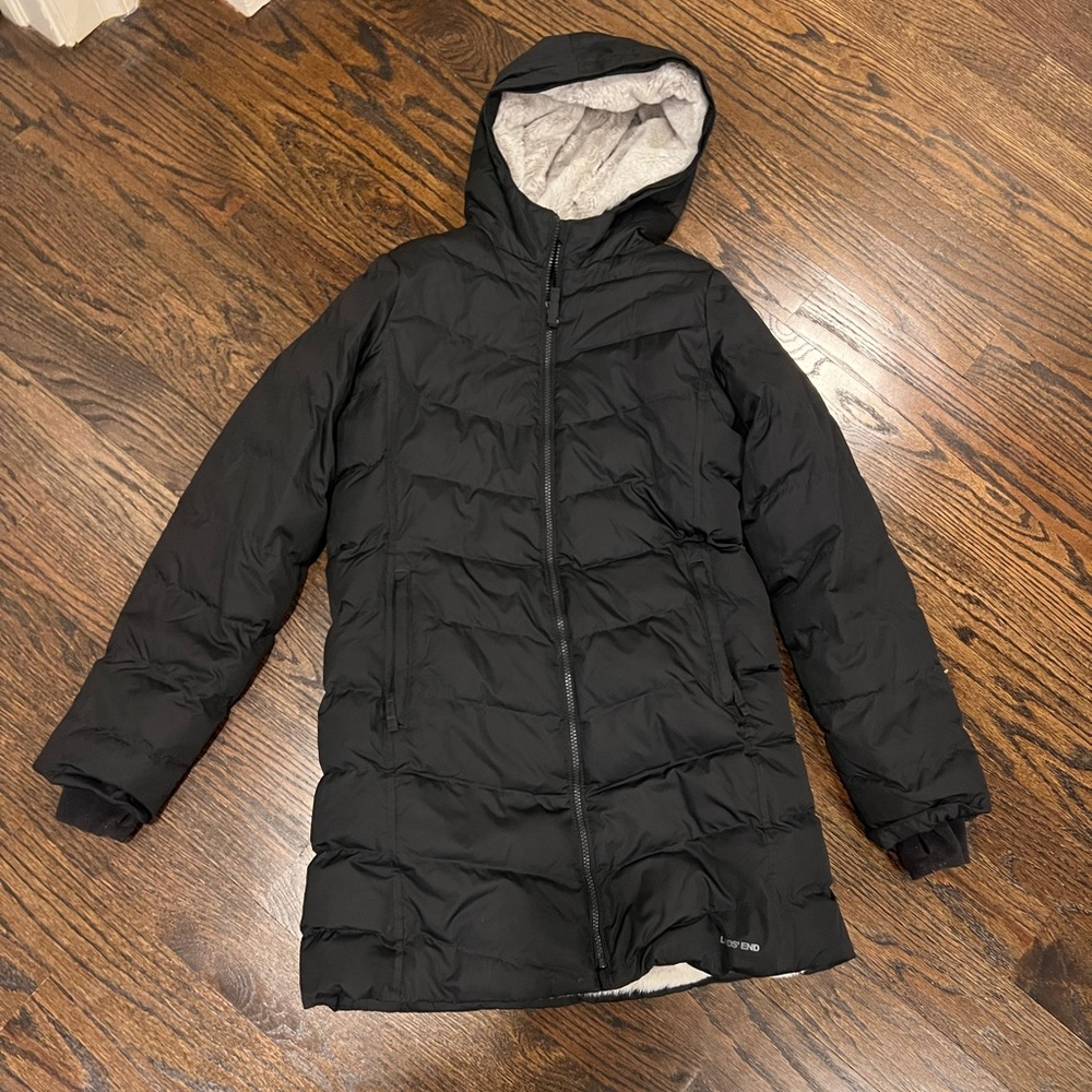 Lands End Girls Winter Fleece Lined Down Alternative ThermoPlune Coat